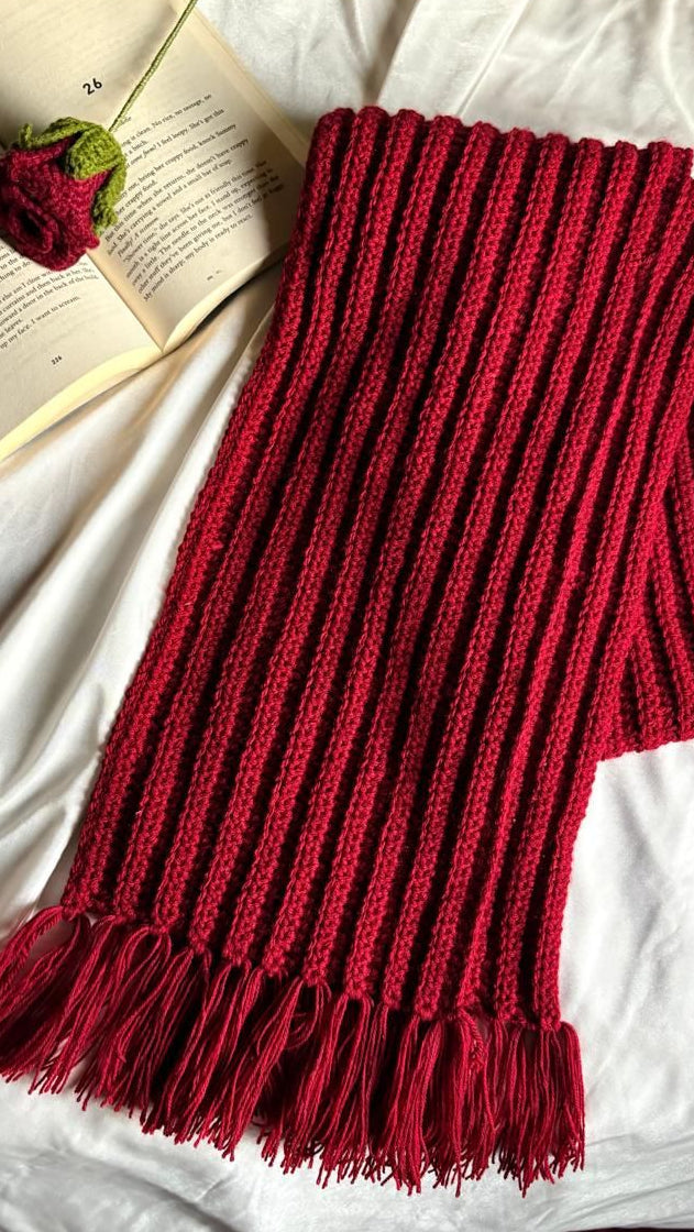 Red handmade crochet scarf inspired by Mikasa Ackerman anime style by Verity
