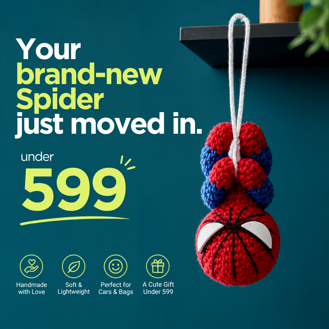 Handmade Crochet Spider-Man Hanging Charm | Car Mirror & Bag Accessory | Verity