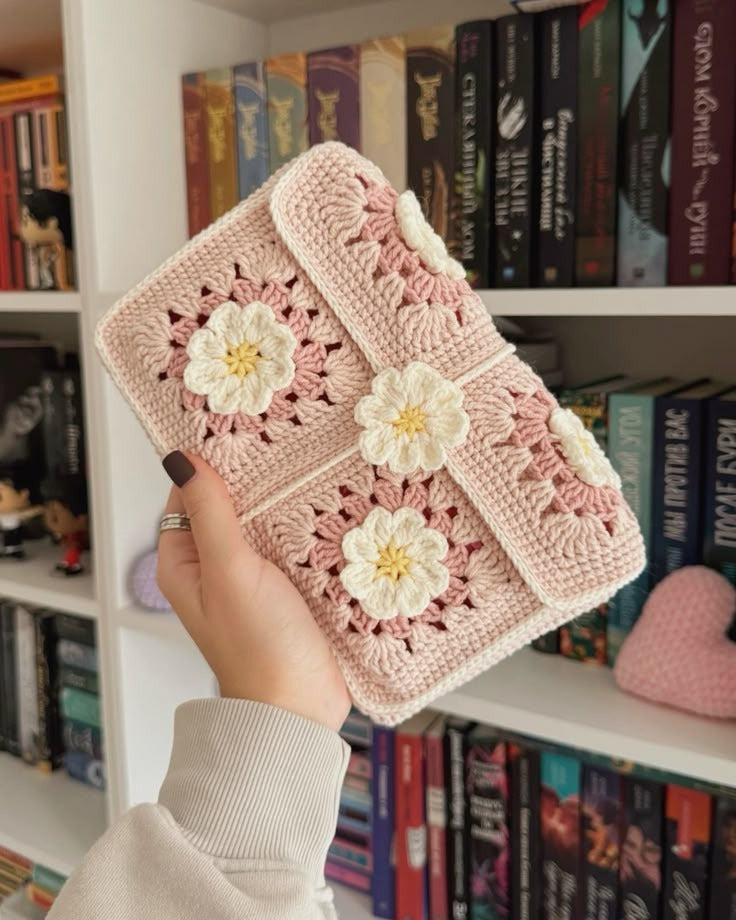 Handmade crochet floral wallet pouch in pastel pink by Verity