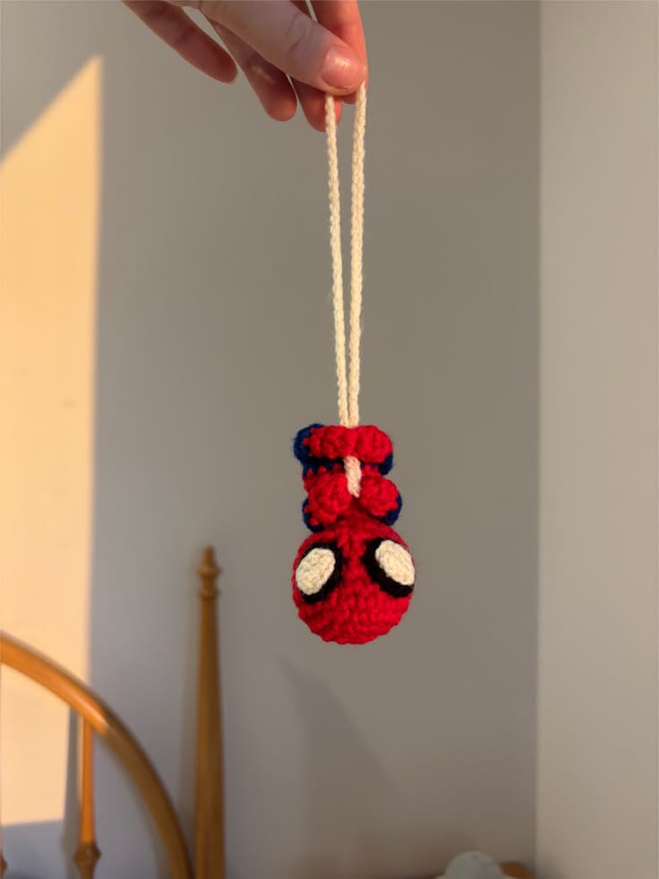 Handmade Crochet Spider-Man Hanging Charm | Car Mirror & Bag Accessory | Verity
