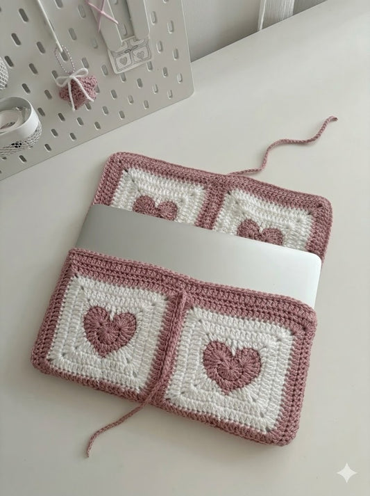 Handmade Crochet Heart Laptop Cover – Aesthetic Knitted Laptop Sleeve